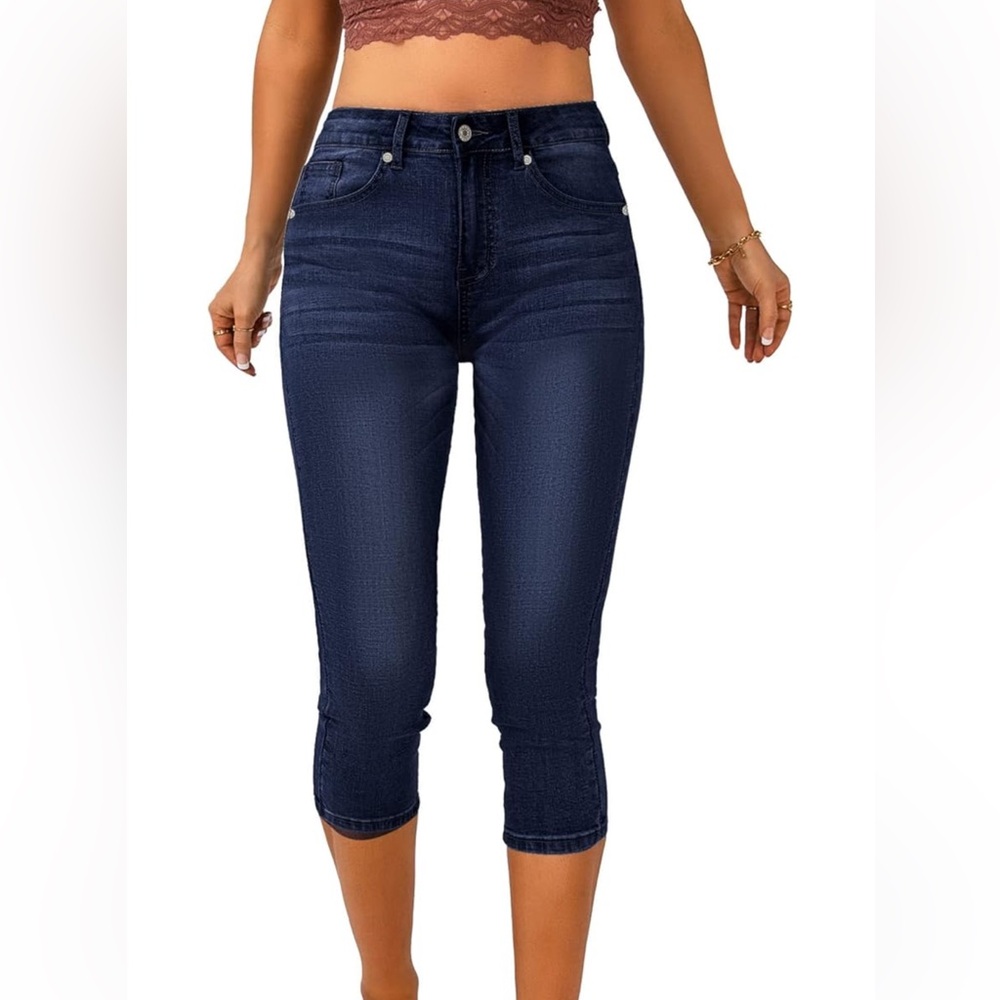 Vetinee Women’s Slim Fit Denim High Waisted Capri Jeans Medium